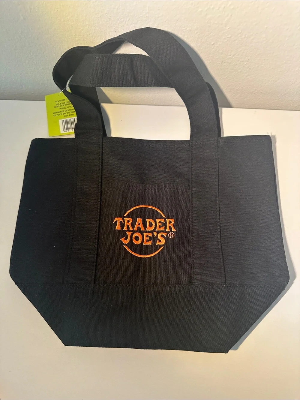 Trader Joe's Black Mini Canvas Tote Bag with Orange Logo Halloween is here!
